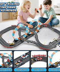 Kids playing Epic Slot Car Race Track Set With Four Cars Battery Or Electric Power Glow Lights Circular Overpass Dual Lap Counter