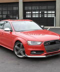 Front view of Audi with Front Bumper Lip Splitter Spoiler Kit For Audi A5 S5 A4 S Line B8 Series 2008 2017 Gloss Black 3 Piece Chin Air Dam