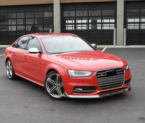 Front view of Audi with Front Bumper Lip Splitter Spoiler Kit For Audi A5 S5 A4 S Line B8 Series 2008 2017 Gloss Black 3 Piece Chin Air Dam