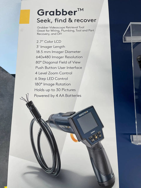 Digital Videoscope Reach Tool with Four Claw Grabber Endoscope Camera and LCD display, 18.5 mm dia, 94 cm length.