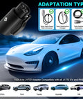 Straight Talk Heavy Duty Tesla To J1772 Charging Adapter on a Tesla Model 3, showing charging compatibility features.