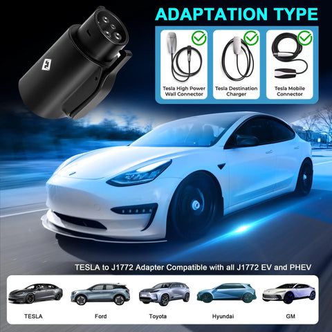 Straight Talk Heavy Duty Tesla To J1772 Charging Adapter on a Tesla Model 3, showing charging compatibility features.