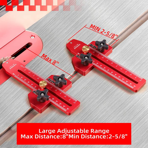 Thin Rip Jig Table Saw Guide for Quick Repetitive Narrow Strip Cuts, Anti Kickback Safety, red adjustable metal guide