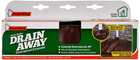 Automatic Downspout Extender That Unrolls In Rain And Rolls Up When Its Dry, 4 Foot Brown Plastic Drain Away Extension, No Tool Install, Flexible Weather Ready Downspout Solution That Keeps Water Away From Your Foundation