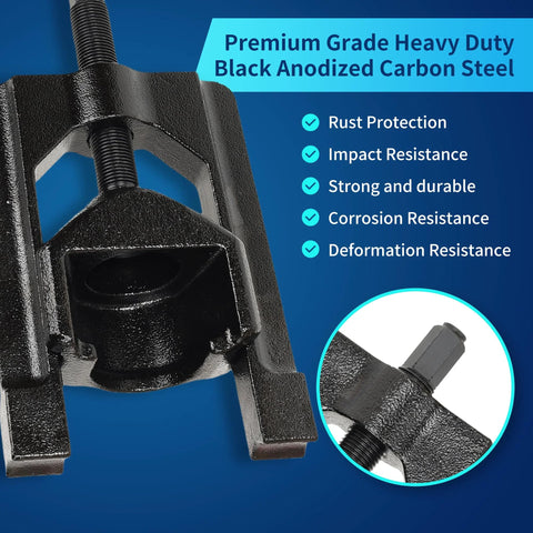 Gearoll U-joint puller with threaded screw clamp; front view, black-coated carbon steel.