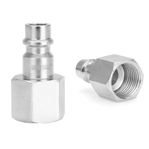 High Flow 7 Piece Air Coupler And Plug Kit With One Quarter Inch Body And Three Eighth Inch NPT Quick Connect Fittings, close-up view