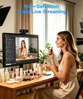 Crisp 1080P USB Webcam With Built In Mic For Smooth Video Calls And Live Stream, features auto white balance and flexible pivot stand.
