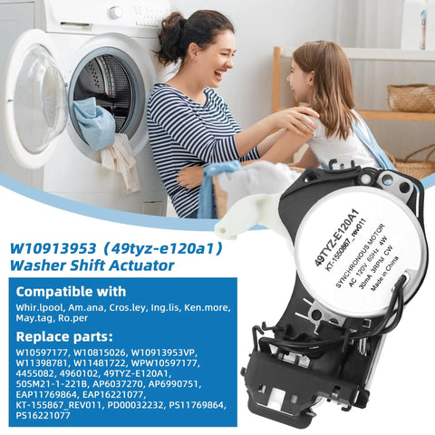 Washer Shift Actuator Replacement For Whirlpool Maytag Kenmore Amana And More W10597177 W10913953 VP2 display with specifications.