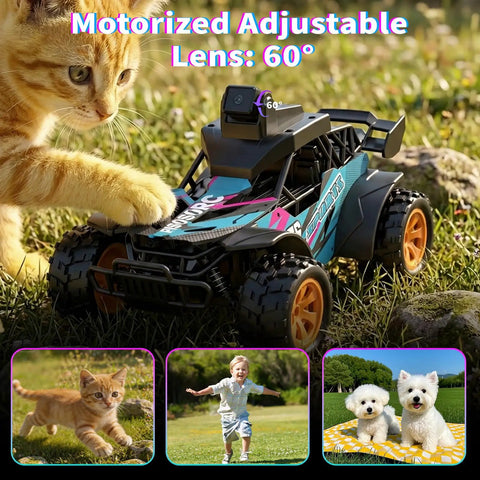 Off Road Car With Camera, 2.4GHz Remote Truck With 2.8-Inch LCD Screen, 60-Degree Adjustable Camera, outdoor scene with animals