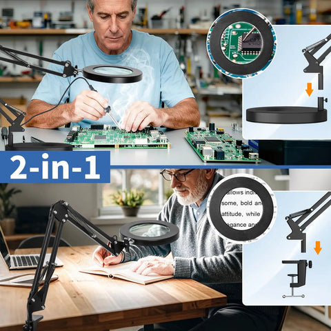 10X Real Glass Magnifier With LED Light And Clamp Desk Lamp 1800 Lumens Stepless Dimming 3 Color Modes 4.2 Inch Lens in use for crafts