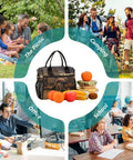 Retro Desert Cooler Bag Lunch Box For Outdoor Picnics And Camping An Insulated Reusable Tote shown with fruits and containers