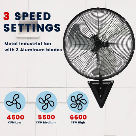 Heavy Duty 20 Inch Wall Mount Fans Set 2 Pack High Velocity Oscillating Fans With 6600 CFM 3 Speed Controls Adjustable Tilt