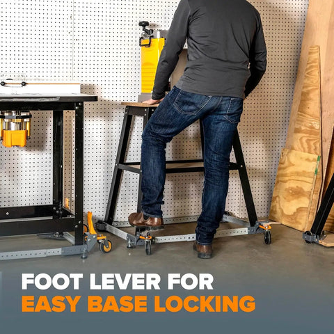 Adjustable Universal Mobile Base For Heavy Tools And Equipment Up To 400 Lbs showing foot lever for easy base locking