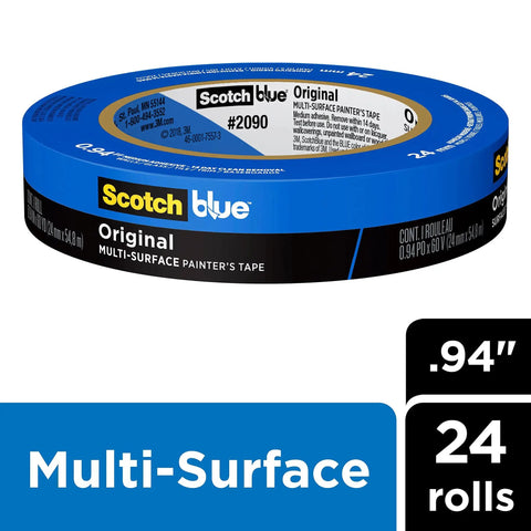 Blue Multi Surface Painter's Tape 0.94 Inch Wide 60 Yards Per Roll 24 Rolls Easy Remove Damage Free Masking For DIY Indoor And Outdoor Projects Keeps Sharp Lines And Surfaces Protected Up To 14 Days