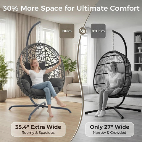 Swing Egg Chair With Stand Bird Cage Patio Hanging Chair With Cushions For Indoor Outdoor Use All Weather 350 Lb Capacity Big Dark Grey For Porch Or Garden With Weatherproof Frame And Plush Cushion For Cozy Lounging And Easy Outdoor Enjoyment, showing wide design comparison