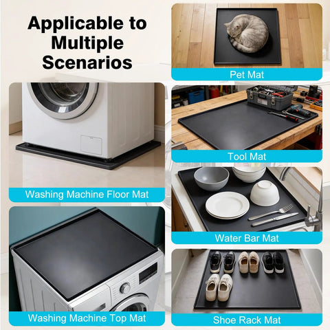 27x29 Inch Silicone Washing Machine Drain Pan With Raised Edge Anti Slip Drip Tray used in various household scenarios.