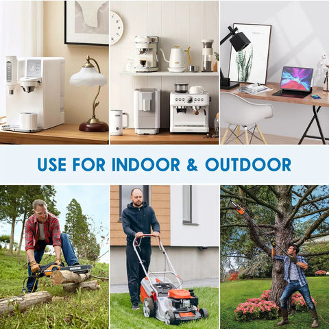 Various applications of Beefy One And A Half Foot Extension Cord With Switch For Indoor Outdoor Use 14 Gauge Three Conductor Cable 1875 Watt 15 Amp Grounded Outlets With Safety Covers Heavy Duty On Off Waterproof Switch ETL Listed.