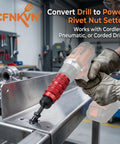 Worker using Rivet Nut Drill Adapter Kit Three Eighths Inch Power Setter For Drills on metal surface in workshop