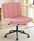 Swivel Criss Cross Legged Office Chair With Wheels For Home Office And Vanity Wide Armless Desk Chair Height Adjustable Cozy Padded Seat In Faux Fur Pink Ideal For Desk Bedroom