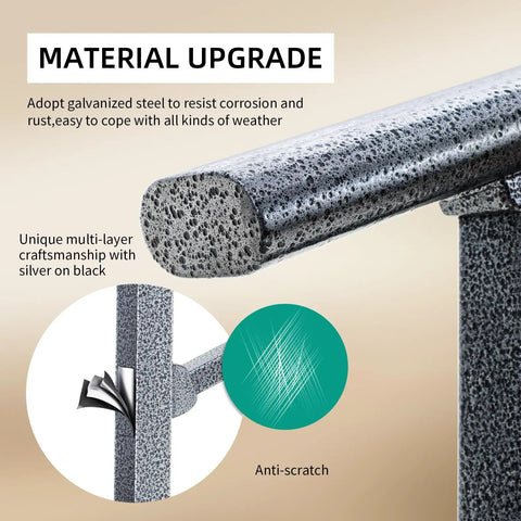 Rock Solid Two Step Handrails For Outdoor Stairs material upgrade showcasing galvanized steel texture and anti-scratch feature.