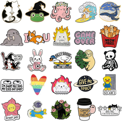 Dope And Super Cute Enamel Backpack Pins Bulk Set Loaded With Funny Anime Series Designs For Slaying Your Daily Outfit Premium Zinc Alloy Clasp For Backpacks Jackets And Helmets with colorful designs.