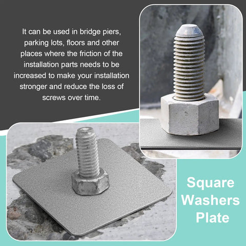 Heavy Duty Galvanized Square Washers Set Forty Pieces Inner Diameter Five Eighth Inch Outer Diameter Three By Three Inches Thickness One Eighth Inch Flat Gasket Fasteners For Construction And Industrial Equipment Anti Loosening under bolt on surface