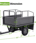 Heavy Duty 600Lb Dump Cart For Farm And Garden Tow Behind Utility Trailer with dimensions annotated, steel construction