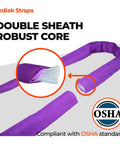 Close-up of an endless round sling with robust core and double sheath, compliant with OSHA standards.