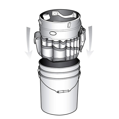 Illustration of an Exterior Bucket Organizer For 5 Gallon Buckets With Dope Quick Dry Mesh Pockets For Car Supplies Keeps Soap And Water In The Bucket While Wet Gear Dries Fast Black AB30060