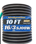 Heavy Duty Rugged Power Cable Cord 10 Ft 16 3 SJOOW 16 AWG three conductor wire in a coiled bundle for EV chargers.