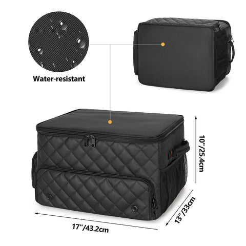 Black Two Layer Golf Trunk Organizer For Cars with Quilted Design and Ventilated Shoe Compartment, 17x13x10 inches