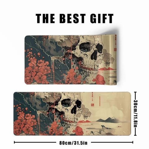Ukiyoe Anime Skull Mouse Pad XXL Desk Mat For Gaming And Dope Desk Setup, Large 31.5 By 11.8 Inches, Non Slip Rubber Base