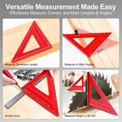 Beefy 7 Inch Carpenter Square With One Sixteenth Inch Precision Hole Scribing, 0 To 90 Degree Aluminum Alloy Rafter Square in use