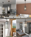 Outdoor Pendant Light Matte Black Adjustable Exterior Hanging Porch Lighting Waterproof Ceiling Mount Lamp With Clear Glass Shade