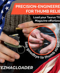 Hands using TX22 Magazine Speed Loader For Taurus TX22 Models No Hassle Pain Free Loading Comfortable Grip Large Flanges