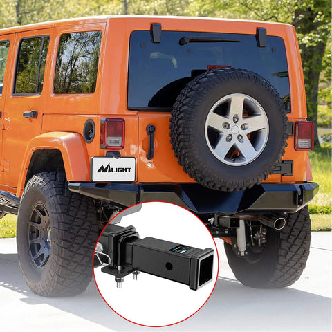 Jeep with 7 Inch Trailer Hitch Extender For 2 Inch Receiver Adds Extra Clearance Behind Your Vehicle Matte Black 3,500 Lbs GTW