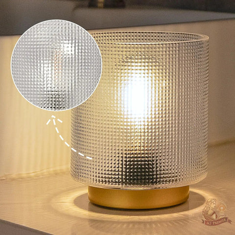 Battery Operated Cordless Table Lamp With Timer Glass Shade And Metal Base No Outlet Needed Cozy Ambient Light for Decor