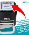 Super Large Rolling Date Self Inking Stamp With Receive Alert And Custom Line Dual Blue Red Ink Desk Essential. Heavy-duty design with visible date.