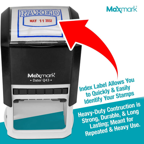 Super Large Rolling Date Self Inking Stamp With Receive Alert And Custom Line Dual Blue Red Ink Desk Essential. Heavy-duty design with visible date.