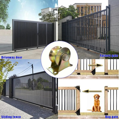 Heavy Duty U Groove Gate Casters 2 Inch Steel Gate Wheels Bearing 660 Lbs Per Wheel shown on sliding fences and gates.