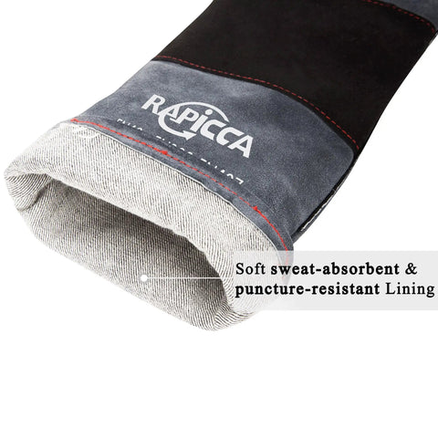 Animal Handling Gloves Bite Proof With Double Leather Reinforcement For Dogs Cats Birds Falcons Reptiles And More 16 Inch Grey Black