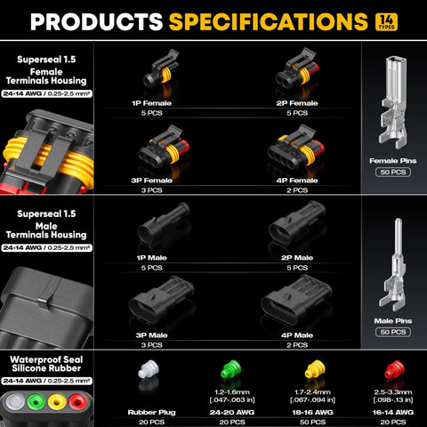 Waterproof Automotive Electrical Connectors Crimping Tool Kit Heavy Duty With 1 2 3 4 Pin Plugs And Sockets product specifications