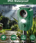 Solar Ultrasonic Deer And Cat Repellent With Motion Sensor And LED Flashing Lights Waterproof Outdoor Animal Deterrent For Yard Garden And Lawn Humane Guard Against Dogs Raccoons Coyotes, IP65 green ABS housing