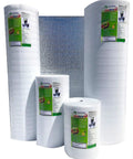 Heavy Duty Three Millimeter Foam Core Radiant Barrier Roll blocks summer heat for walls, ceilings, and attics, white vinyl surface.