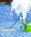 Submersible Sump Pump 3/4 HP Heavy Duty High Flow 4000 GPH With Adjustable Float Switch Manual Automatic, in action removing water from pool