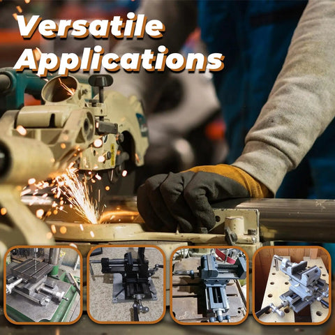 Heavy Duty Cross Slide Drill Press Vise With Two Way XY Compound Travel Four Inch Cast Iron Jaws in versatile applications setting.