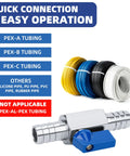 Top Notch Stainless Steel Double Barbed Ball Valve With Included Hose Clamps For Smooth Water Flow And No Sweat Install Grips PVC Vinyl Rubber Rock Solid High Pressure Performance with colorful tubing.