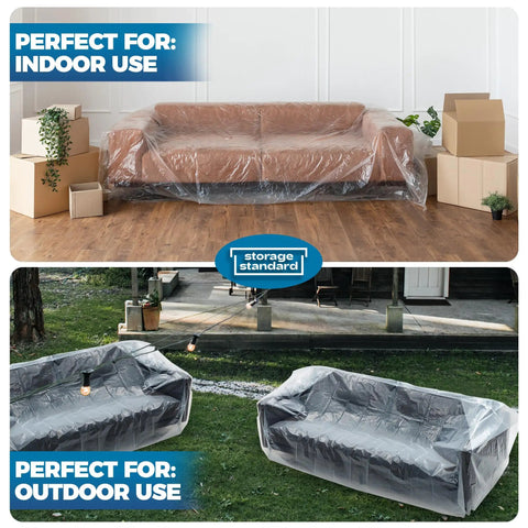 Heavy Duty Plastic Couch Cover For Moving And Storage Waterproof Clear Sofa Wrap For Renovation Dustproof Reusable Extra Large Furniture Bag 96 X 42 X 62 Inches Keeps Your Sofa Safe While You Move; indoor and outdoor setup