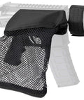 Brass Shell Catcher For Rifle with Nylon Mesh, zippered, barrel-mounted, showing heat-resistant mesh and wire frame, holds 30 rounds