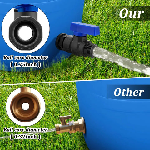 Rain Barrel Spigot Kit 2 Pack Easy Hookup Three Quarter Inch Garden Hose Shut Off Valves Comparison of Ball Core Diameter
